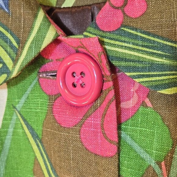 3 Sisters Linen Blend Floral Cropped Blazer Jacket Sz XL Cotton 3/4 Sleeve Boxy - Picture 4 of 16